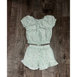 Member's Mark Girls Mint Green Floral Cotton Gauze Top and Shorts Set 4T